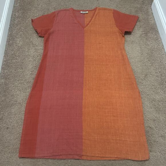 Neeru Kumar Color Block Dress Red Orange Pink Size Medium Double Slit Tunic - Picture 1 of 14